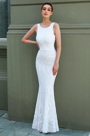 Vestido formal da sereia branca